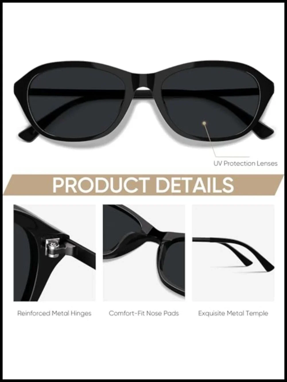 Retro Oval Cat Eye Sunglasses with UV Protection